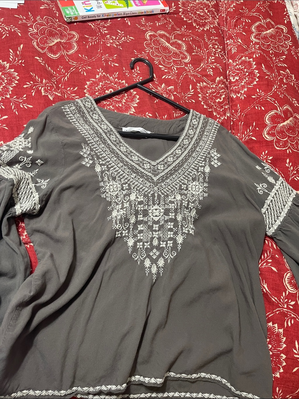 Chelsea & Theodore Charcoal Top with Cream Floral Embroidery - Picture 7 of 8